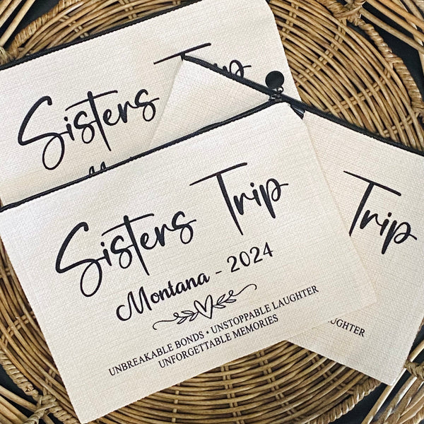 Sister Trip Makeup Bag Personalized, Sis-Cation Cosmetic Travel Bag, Sister Weekend Zippered Pouch, Weekend Bag, Custom Sister Getaway Trip