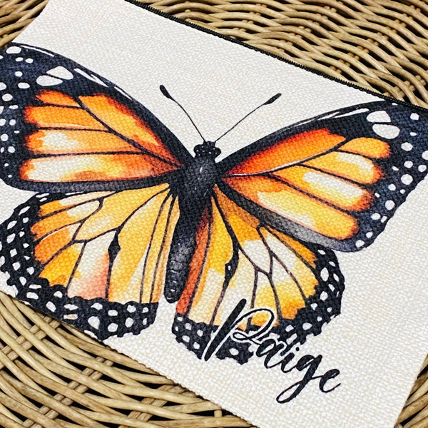 Butterfly Makeup Bag, Personalized Butterfly Cosmetic Bag, Monarch Butterfly Gift Ideas, Butterfly Lover Gift, Butterfly Zipper Pouch