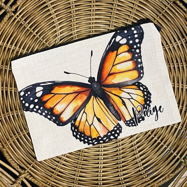 Butterfly Makeup Bag, Personalized Butterfly Cosmetic Bag, Monarch Butterfly Gift Ideas, Butterfly Lover Gift, Butterfly Zipper Pouch