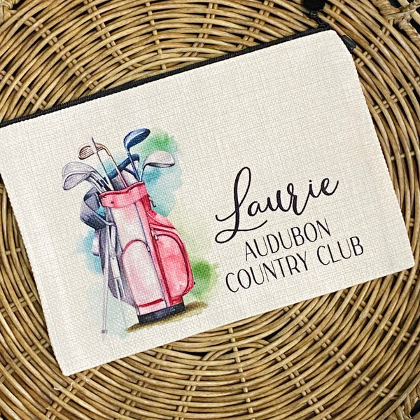 Personalized Golf Country Club Accessory Bag, Golf Cosmetic Bag, Custom Golf Team Wristlet, Golf Lover Gift, Zipper Pouch, Golf Tee Bag