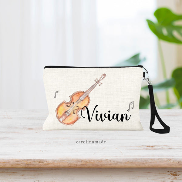 Beautiful watercolor violinist zippered pouch with wristlet strap. Personalized with your violin players name.