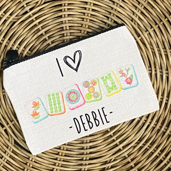 Personalized Mahjong Bag, Mah Jongg Bag, Personalized Gift for Mahjong Player, Zipper Pouch for Mahjong, Mahjong Game Bag, Mahjong Pouch