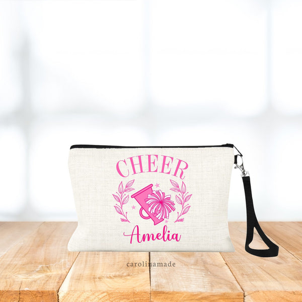 Pink Cheer Makeup Bag! The perfect gift for your cheerleader! Personalize the bottom with her name.