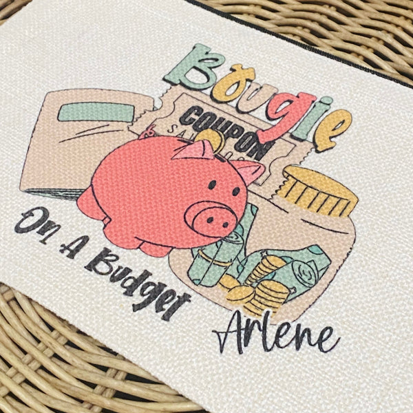 Personalized Coupon Zipper Pouch, Bouge on a Budget, Coupon Bag, Coupon Queen, Gift for Couponer, Grocery Coupn Holder
