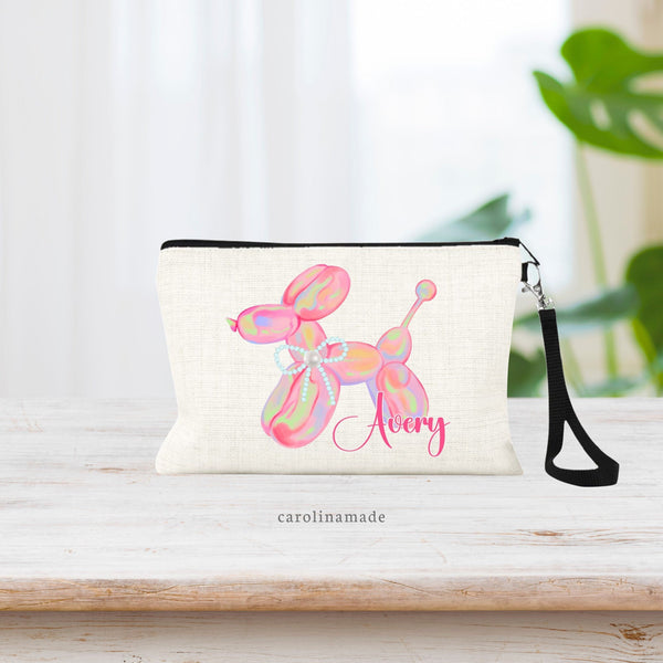 Pink Balloon Dog Bag, Personalized Coquette Dog Bag, Preppy Aesthetics Makeup Bag, Gift for Teen Gifts, Balloon Dog, Girls Zipper Pouch