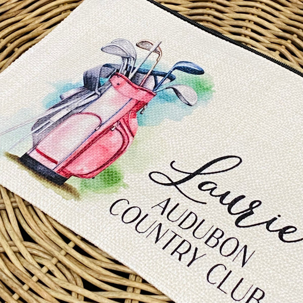 Personalized Golf Country Club Accessory Bag, Golf Cosmetic Bag, Custom Golf Team Wristlet, Golf Lover Gift, Zipper Pouch, Golf Tee Bag