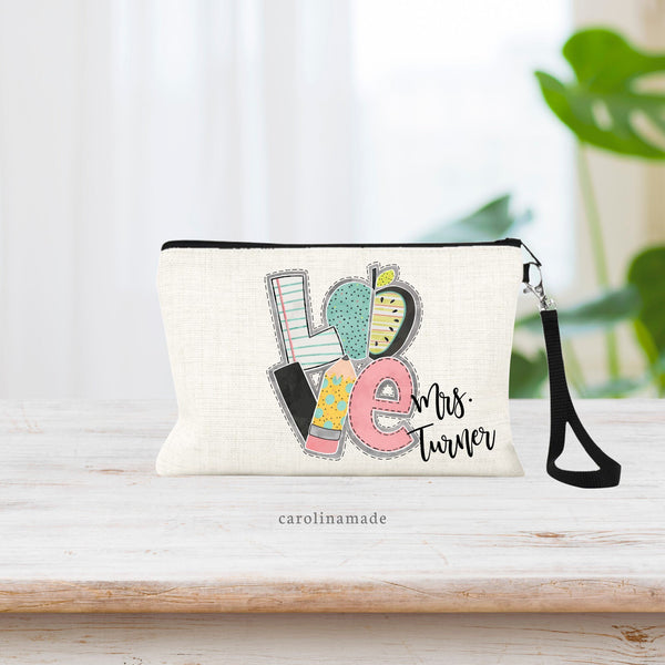 Teacher appreciation gift must buyer! LOVE personalized teacher wristlet with their name in the bottom corner. Hold pens, makeup, travel, small essentials.