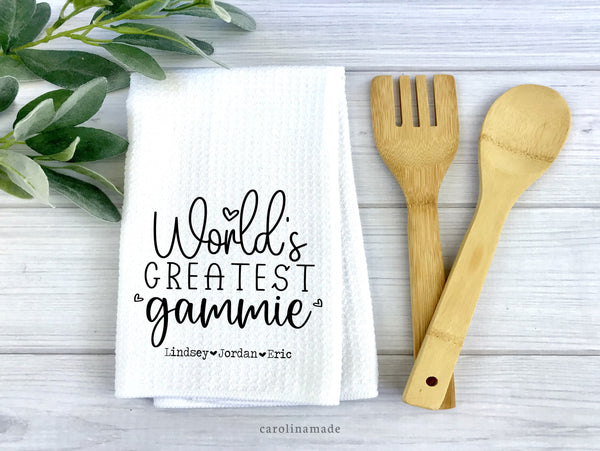 World's Greatest Mama, Personalized Mother's Day Gift, Gift for Mom, Gift for Grandma, Kitchen Hand Towel, Grandparent's Day Gift Idea