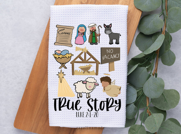 Christian Christmas Hand Towel, True Story Towel, Christmas Story Dish Towel, Bathroom Towel, Jesus Birth True Story, Christian Kitchen