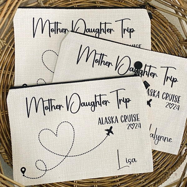 Mother Daughter Trip, Mother daughter Bag, Travel Passport Wallet, Travel Documents Holder, Airplane Zipper Pouch, Charger Pouch, Makeup Bag