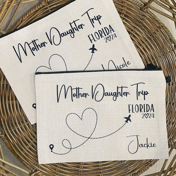 Mother Daughter Trip, Mother daughter Bag, Travel Passport Wallet, Travel Documents Holder, Airplane Zipper Pouch, Charger Pouch, Makeup Bag