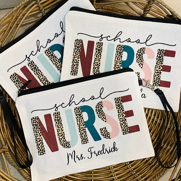 Personalized School Nurse Wristlet Bag, School Nurse Gifts, Teacher Appreciation Week Gift, Nurse Gifts, Nurse Makeup Bag, School Nurse Bag