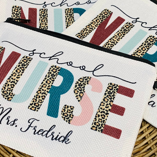 Personalized School Nurse Wristlet Bag, School Nurse Gifts, Teacher Appreciation Week Gift, Nurse Gifts, Nurse Makeup Bag, School Nurse Bag