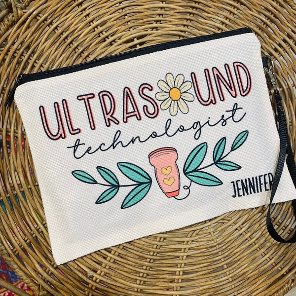 Ultrasound Tech Bag, Personalized Ultrasound Tech Gift, Sonographer Gift, Boho Ultrasound Makeup Bag, Staff Gift Ideas, Nurse Appreciation
