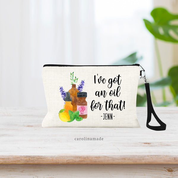 Ive got an oil for that! Personalized with name under quote. Next to quote is essential oil bottles with lavender, rose, lemon and mint.