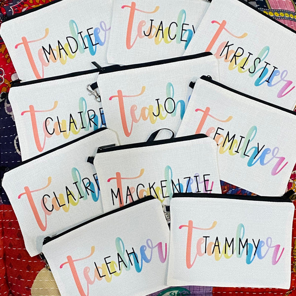 Teacher Gift, Personalized Teacher Makeup Bag, Teaching Gifts, Custom End of School Gift Idea, Teacher Appreciation Gift, Zipper Pouch