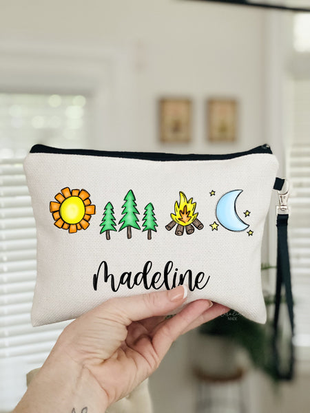 Camping Makeup Bag, Personalized Summer Camp Bag, Gift idea for Camper, Minimalist Bag, Toiletry Bag, Camping Zipper Pouch, Boys Camp Gear