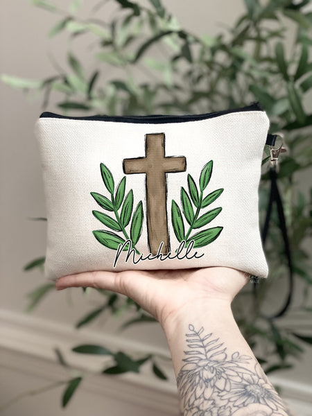 Christian Cross Makeup Bag, Personalized Christian Gifts, Bible Study Pen Zipper Pouch, Church Accessory, Baptism Gift, First Communion Gift