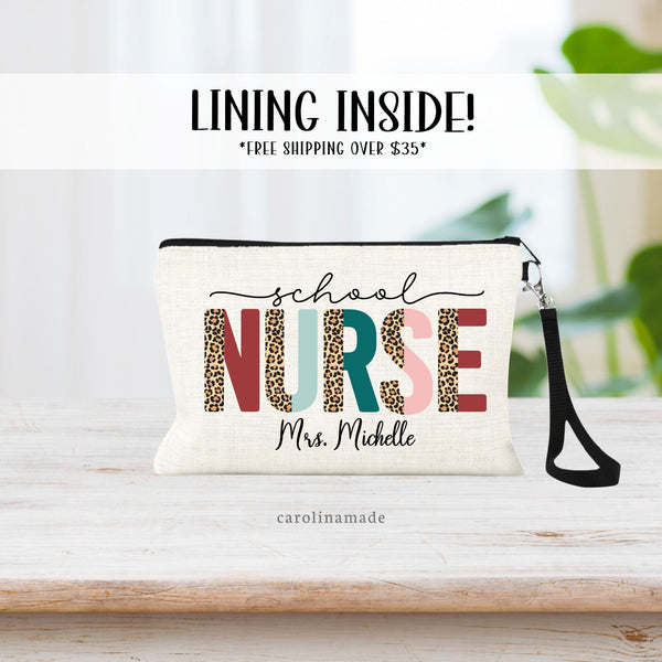 Personalized  School Nurse Wristlet Bag, School Nurse Gifts, Teacher Appreciation Week Gift, Nurse Gifts, Nurse Makeup Bag, School Nurse Bag