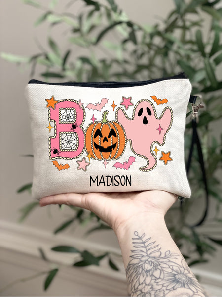 Halloween Wristlet, Personalized Halloween Spooky Makeup Bag, Halloween Lover Gift, Halloween Gift Ideas, Girls Halloween Gift Bag for Her