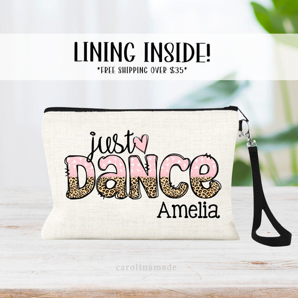 Just Dance Personalized Bag, Dance Makeup Bag, Dance Gift Ideas, Dance Team Wristlet, Custom Ballet Gift for Girls, Dancer Gift Under 20