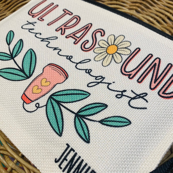 Ultrasound Tech Bag, Personalized Ultrasound Tech Gift, Sonographer Gift, Boho Ultrasound Makeup Bag, Staff Gift Ideas, Nurse Appreciation