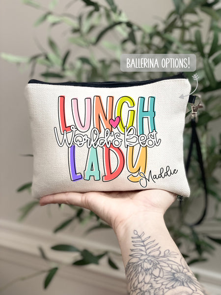 Lunch Lady Gift, Personalized World's Best Lunch Lady Zipper Pouch, Appreciation Week Gift, End of School Gift, Lunch Crew Gift Idea