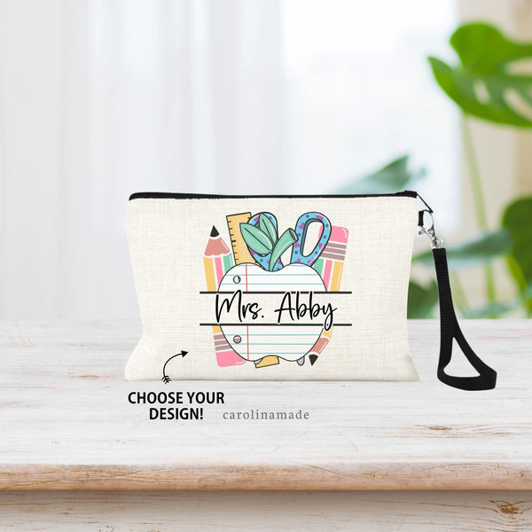 Personalized Teacher Zipper Pouch, Teacher Cosmetic Bag, Teacher Appreciation Week Gift, Teaching Gifts,  End of School Gift