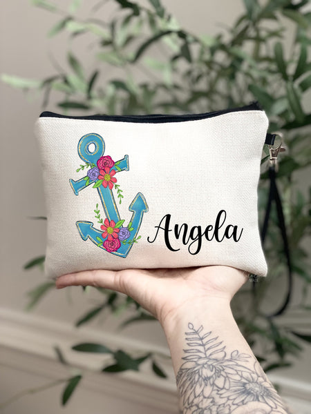 Floral Anchor Personalized Bag, Cruise Travel Bag, Cruise Gift, Girls Cruise Makeup Bag, Beach Travel Bag, Nautical Bachelorette party