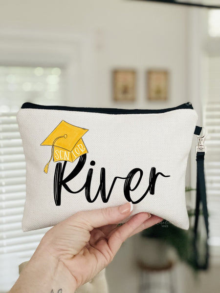 Graduation Gift Ideas, Personalized Graduation Cap Bag, High School Graduation Gift, Custom School Colors Senior Makeup Bag, Senior Gifts