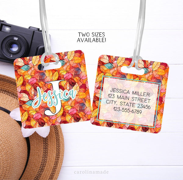 This aluminum luggage tag is perfect for your Fall Trip! Featuring bright colorful Fall leaves. With you name and personalized information on it.