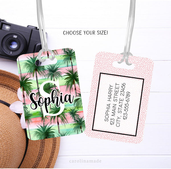 Beach Trip Personalized Luggage Tag, Girls Trip Beach Travel Accessories, Custom Palm Tree Luggage Name Tag, Traveler Gift, Beach Bag Tag