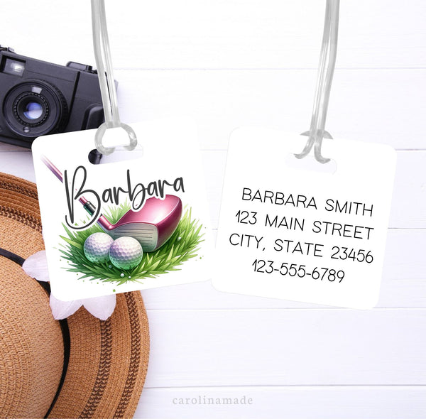 Womens Golf Bag Tag, Golf Bag ID Tag, Golf Accessories, Personalized Luggage Name Tag, Traveler Gift, Gift for Golfer, Girls Golf Bag Tag