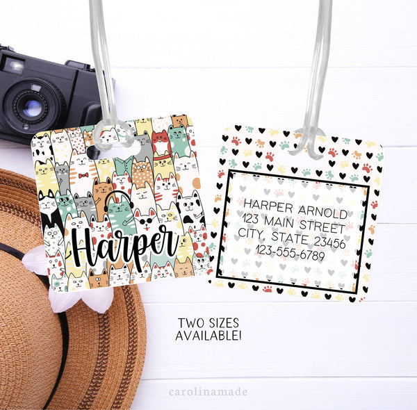 Personalized Cat Stack ID Tag, Cat Lover Luggage Name Tag, Family Vacation Bag Tags, Luggage Accessories, Kids Travel Bag, Cat Paw Bag Tag