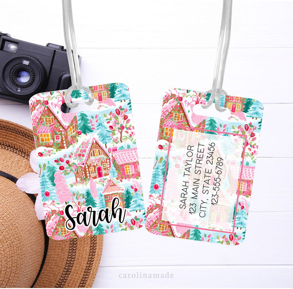 Get ready for your Christmas Travels with this preppy pastel Christmas Gingerbread luggage tag! Your Name and initial is on the front. And your personalized contact information is on the back.