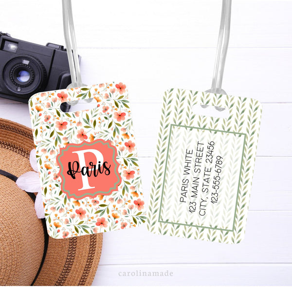 Floral Luggage Tag, Personalized Flower Bag Tag, Girls Trip Travel Accessories, Custom Monogram Luggage Tag, Traveler Gift, Graduation Gift
