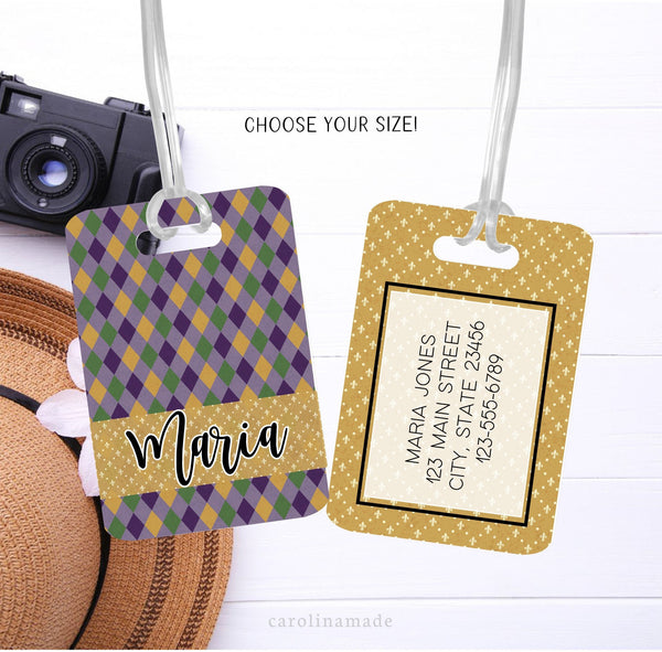 Mardi Gras Luggage Tag, Personalized Mardi Gras Trip Bag Tag, Girls Mardi Gras Trip Travel Accessories, Monogram Luggage Tag, Traveler Gift