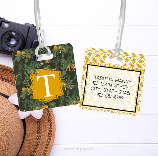 Cheetah Luggage Tag, Personalized Cheetah Bag Tag, Beach Travel Accessories, Girls Monogram Luggage Tag, Traveler Gift, Tropical Vacation
