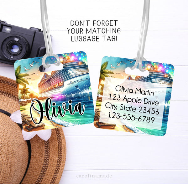 Cruise Personalized Bag, Cruise Travel Bag, Girls Cruise Gift, Tropical Cruise Makeup Bag, Cruise Travel Bag, Beach Cruise, Luggage Tag Set