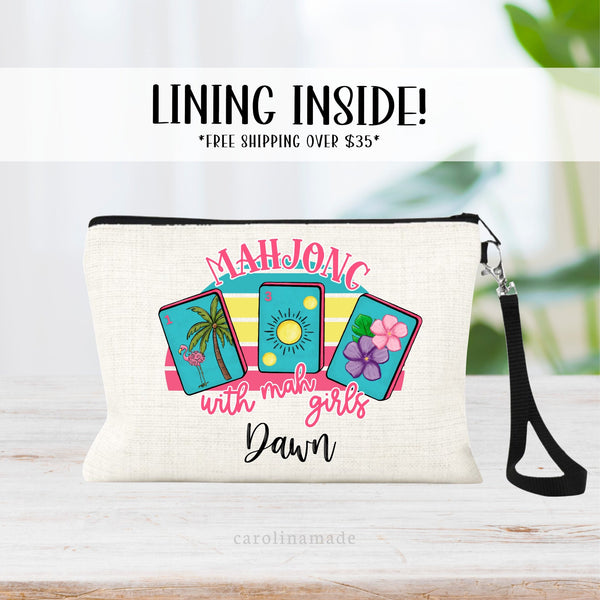 Mahjong with mah girls Bag, Personalized Mah Jongg Bag, Custom Gift for Mahjong Player, Zipper Pouch for Mahjong, Mahjong Game Bag Pouch