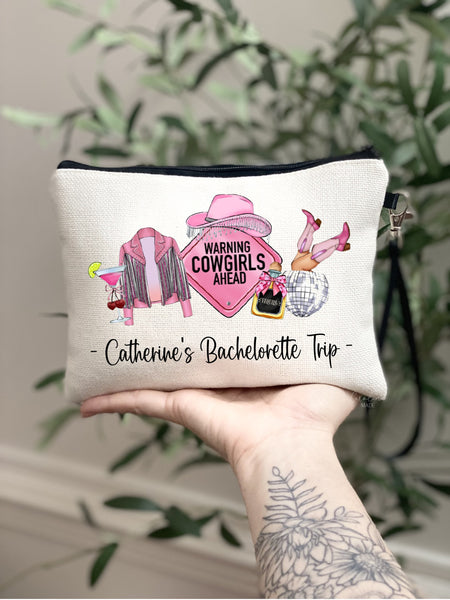 Personalized Pink Cowgirl Wristlet Bag, Nashville Western Bachelorette Party Favors, Bridal Party Gifts, Wedding Gifts, Cowgirl Bachelorette