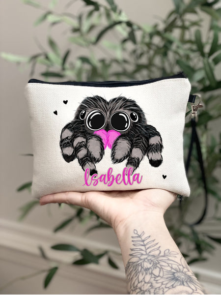Jumping Spider Gift, Personalized Jumping Spider Makeup Bag, Girls Jumping Spider Zipper Pouch, Spider Gifts, Spider Mom, Gift for her