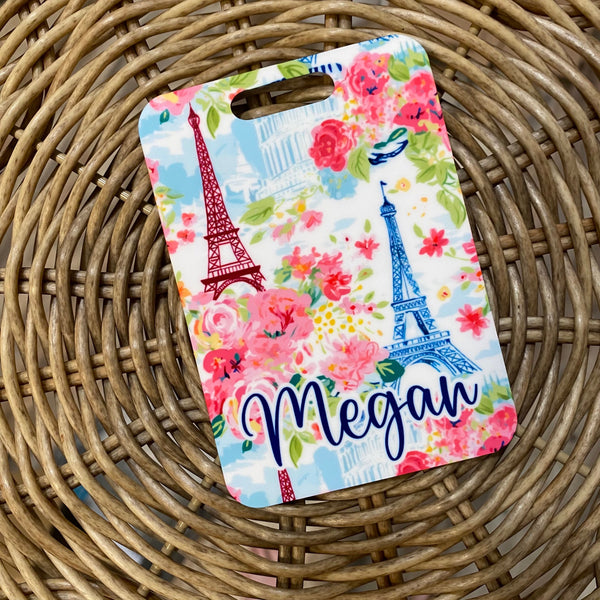 Paris Luggage Tag, Personalized Paris Trip Bag Tag, Paris Travel Accessories, Girls Preppy Monogram Luggage Tag, Traveler Gift, Girls Trip