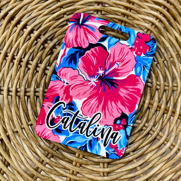 Hibiscus Preppy Bag Tag, Personalized Luggage Tag, Floral Travel Accessories, Custom Monogram Luggage Tag, Traveler Gift, Luggage ID Tag
