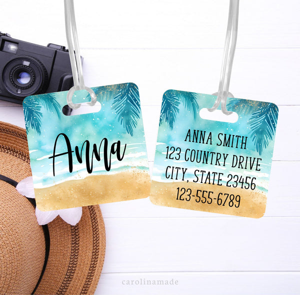 Beach Trip Personalized Luggage Tag, Girls Trip Beach Travel Accessories, Custom Monogram Luggage Name Tag, Traveler Gift, Beach Bag Tag
