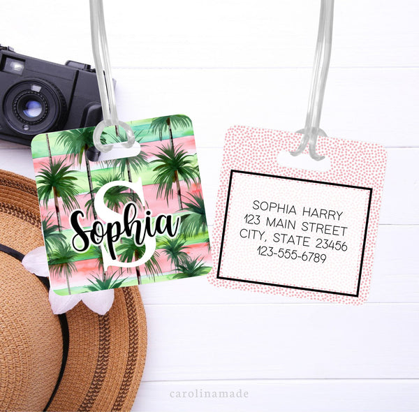 Beach Trip Personalized Luggage Tag, Girls Trip Beach Travel Accessories, Custom Palm Tree Luggage Name Tag, Traveler Gift, Beach Bag Tag