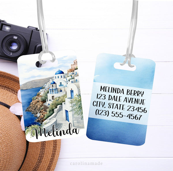 This aluminum luggage tags is perfect for your next trip to Greece. Each side features its own unique Greek design. The front has a large initial with your name. The back is personalized with your contact information.