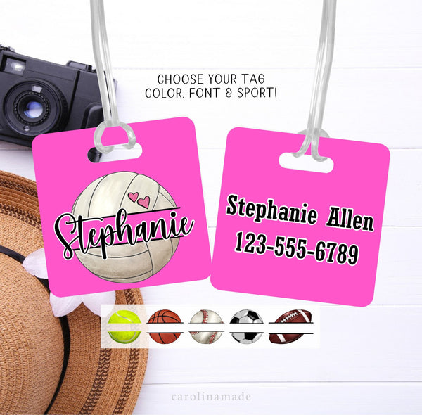 Sports Bag Tag, Personalized Sports Bag ID Tag, Volleyball - Tennis - Basketball - Baseball - Soccer - Football Custom Name Tag, Team Gift