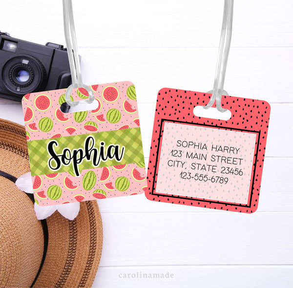 Watermelon Luggage Bag Tag, Personalized Watermelon ID Tag, Family Vacation Bag Tags, Kids Travel Bag Accessories, Summer Girls Trip Gifts