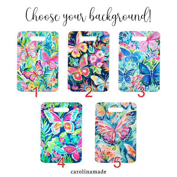 Butterfly Luggage Tag, Personalized Preppy Butterfly Bag Tag, Butterfly Lover Travel Accessories, Custom Monogram Luggage Tag, Traveler Gift